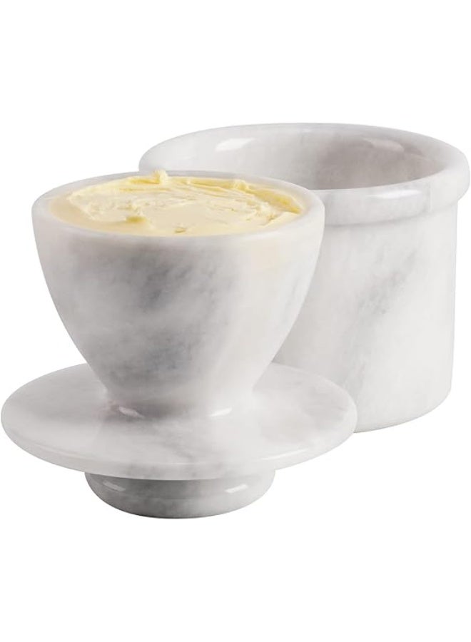 Radicaln Marble Butter Keeper 4.25'' Inches White Handmade French Butter Holder For Kitchen Counter Decor Ideal Butter Crock For Counter With Water & Butter Crock For Kitchen