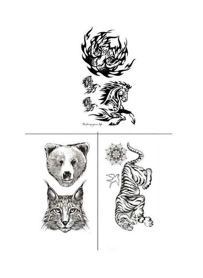 3-Pieces Temporary Tattoo Waterproof Temporary Tattoos Tiger Design Cute Stickers - Image 1