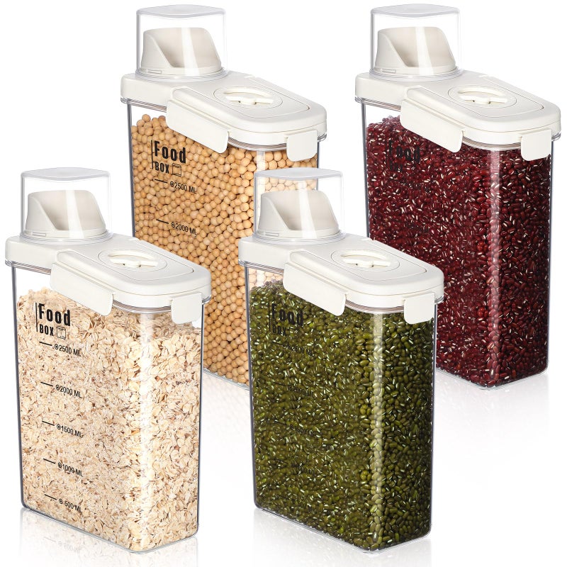 Blushtier 4 PCS Cereal Containers Storage 2.8L Airtight Large Dry Food Containers with Pouring Spout Cereal Storage Dispenser Measuring Cup for Flour and Baking Supplies, White - Image 1