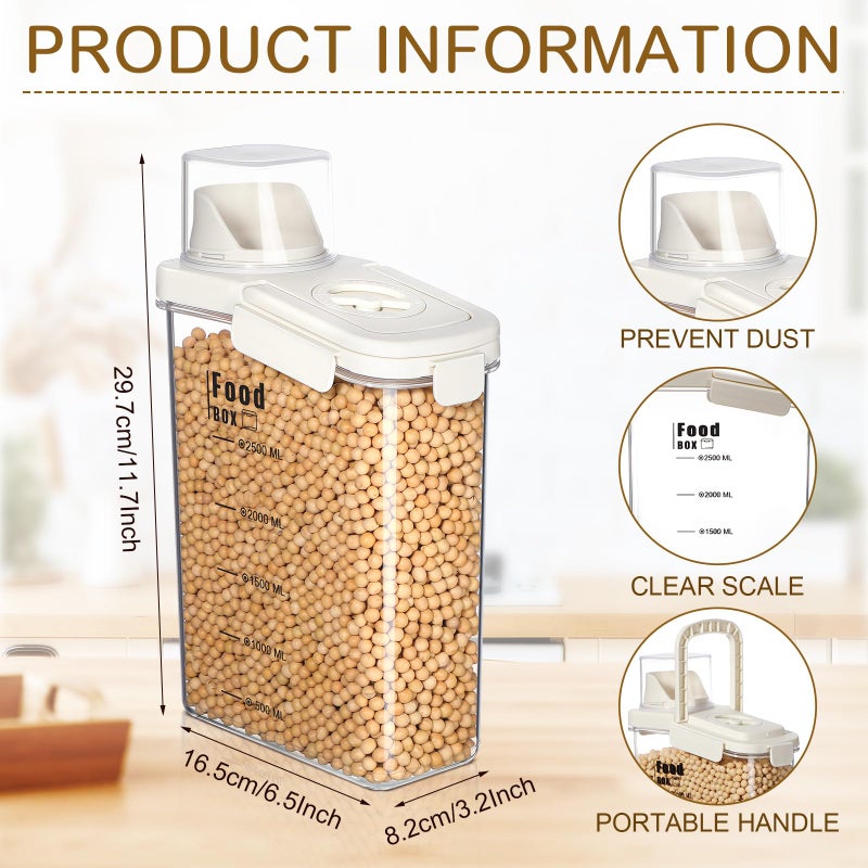 Blushtier 4 PCS Cereal Containers Storage 2.8L Airtight Large Dry Food Containers with Pouring Spout Cereal Storage Dispenser Measuring Cup for Flour and Baking Supplies, White - Image 2