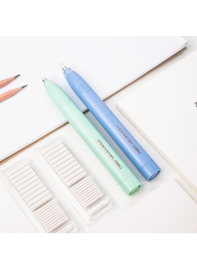 Deli ممحاة كهربائية دلي H02800 - خالية من PVC، غير سامة، نوعان من التعبئة (10×φ5mm، 10×φ2.5mm)، أزرق ضبابي وأخضر نعناعي، 178×17×18mm - Image 4