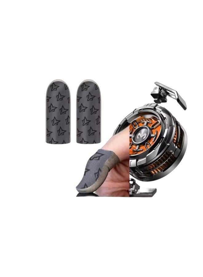 Sarafox C1 (4 fingers) Sliver-cloth PUBG and gaming Sensitive thin washable Mobile Gaming Finger Sleeve Finger Gloves & CX08 Mobile Cooler Freezer , Gaming Mobile Cooler , with backclip Gaming Mobile for Smartphones Bundle - Image 1