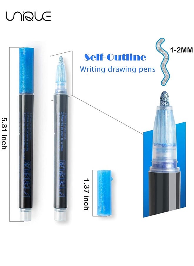 Unique - Double Line Outline Pens - 12 Colors Self Outline Metallic Markers Double Line Pen, Outline Markers Pens for Art, Drawing, Greeting Cards, Craft Projects, Posters, Painting, Journal - Image 1