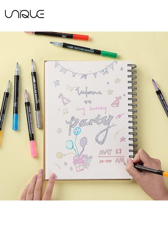 Unique - Double Line Outline Pens - 12 Colors Self Outline Metallic Markers Double Line Pen, Outline Markers Pens for Art, Drawing, Greeting Cards, Craft Projects, Posters, Painting, Journal - Image 1