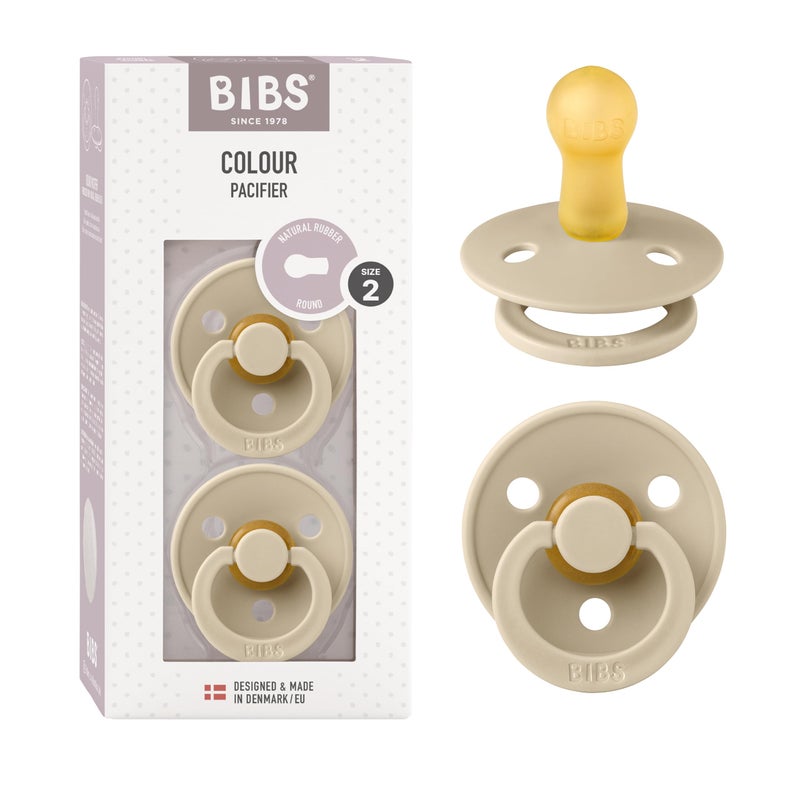 BIBS Pacifiers Colour Collection | Natural Rubber Baby Pacifier | Round Nipple | Set of 2 BPA-Free Soothers | Made in Denmark | 0+ Months (Pack of 2) | Vanilla - Image 1