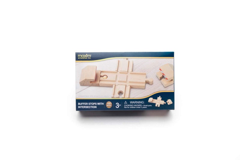 maxim enterprise, inc. Wood Intersection Track with Buffer Stops, Wooden Track Accessories for Toy Train, 2 Red and White Striped Buffers with Intersection, Compatible Major Brand Wooden Railways - Image 5