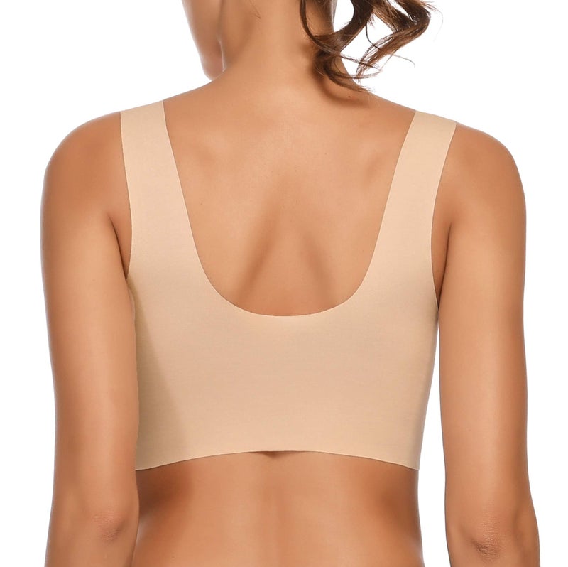 WOWENY Seamless Wirefree Bras for Women Mesh Comfortable Padded Back Smoothing Bra(168 Sleep Beige,Medium) - Image 2