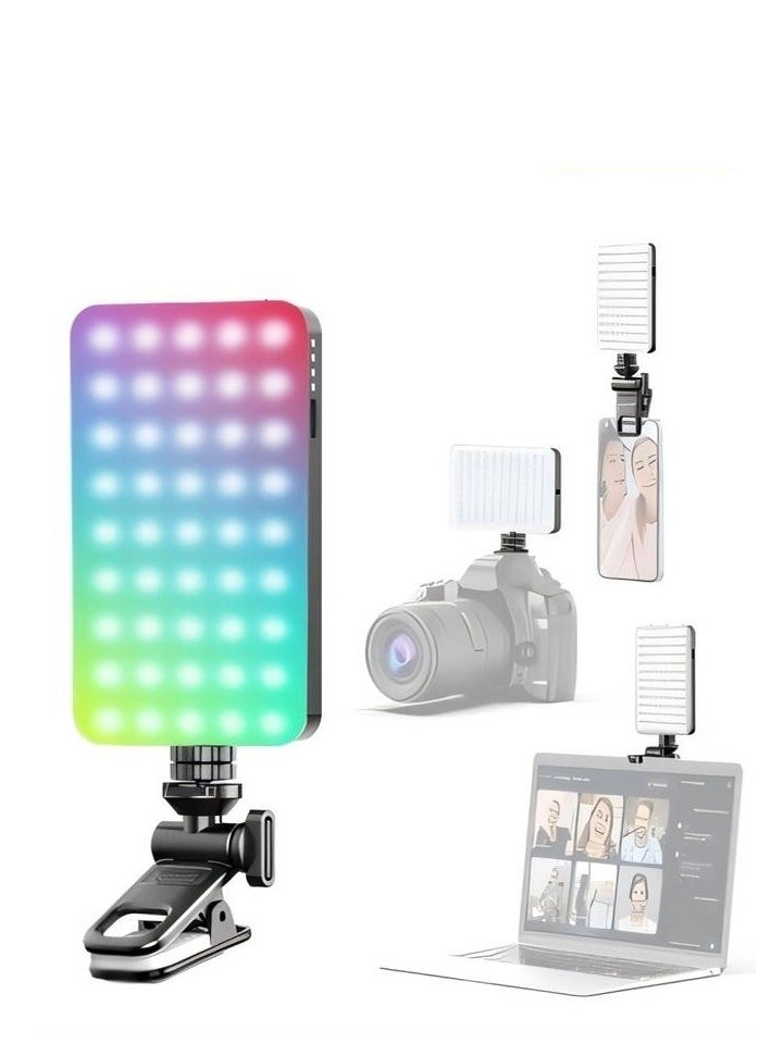 Generic Full-color RGB Mobile Phone Fill Light Mini Portable Internet Celebrity Shooting Live Broadcast Photo Beauty Pocket LED light Dimmable Scene Lighting for Tablet Phone Camera Video D10S (Black)  - Image 1