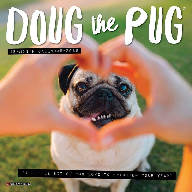 Willow Creek Press, Doug the Pug 2026 Mini Wall Calendar, 7'' X 7'', 18-Month Calendar with Stapled Binding - Image 1
