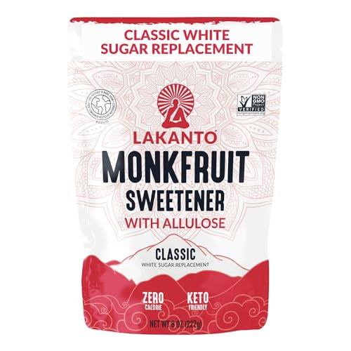 Lakanto Classic Monk Fruit Sweetener With Allulose, White Sugar Substitute From Monk Fruit Extract for Baking, Coffee & Tea, Gluten Free, Zero Calorie, Low Carb, Non GMO, Keto, Classic White, 8 OZ Bag - Image 1