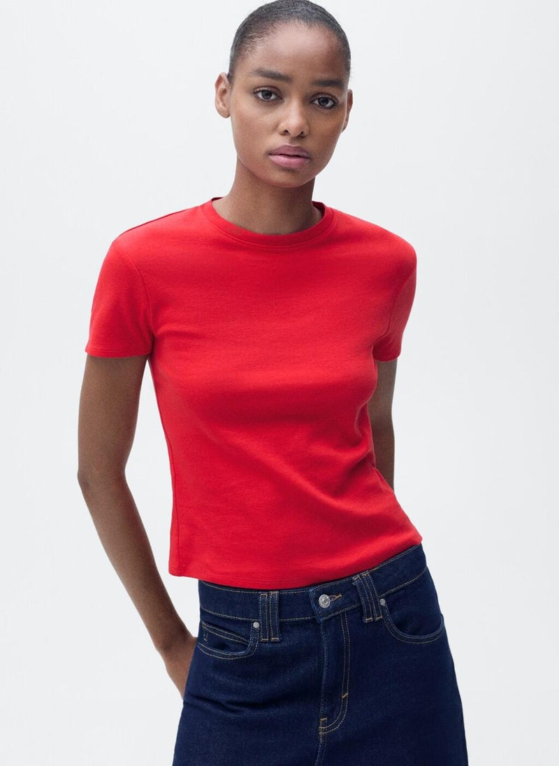 MANGO Fitted Cotton T-Shirt  - Image 1