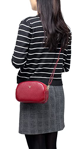 Dgffan Triple Zip Small Crossbody Bags Genuine Leather Shoulder Handbags Trendy Design Cellphone Purses for Women and Girls(wine) - Image 3