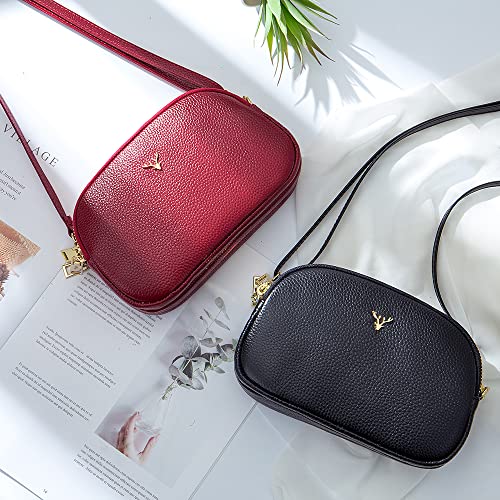 Dgffan Triple Zip Small Crossbody Bags Genuine Leather Shoulder Handbags Trendy Design Cellphone Purses for Women and Girls(wine) - Image 4