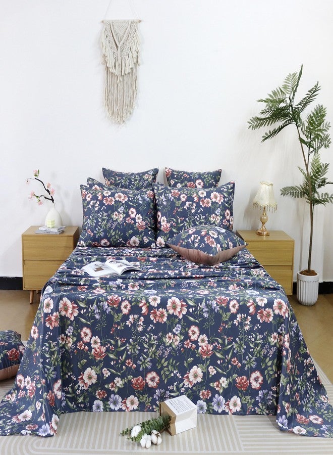 FADFAY Sheets Set Queen Vintage Dark Blue Floral Bedding Shabby Peony Floral Sheets French Country Farmhouse Bedding 800 Thread Count 100% Egyptian Cotton Deep Pocket Fitted Sheet 4Pcs, Queen Size - Image 2