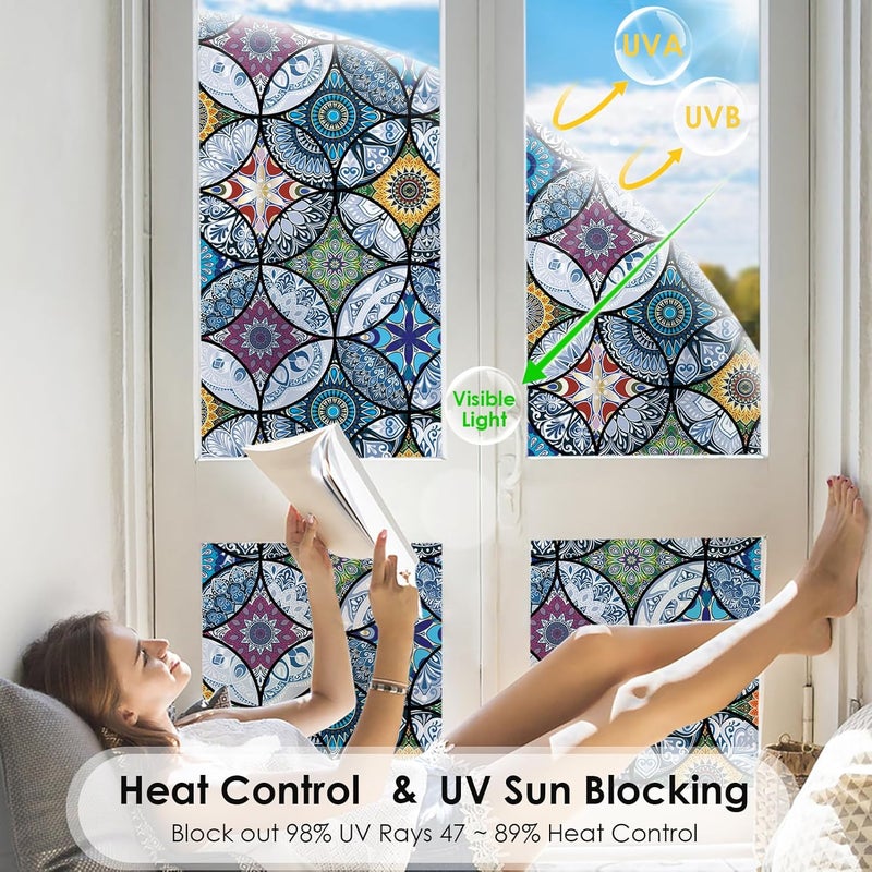 DKTIE Static Cling Decorative Window Film with Installation Tools Non Adhesive Privacy Film Stained Glass Window Film for Bathroom Shower Door Heat Cotrol Anti UV 17.7 x 78.7 Inch - Image 3