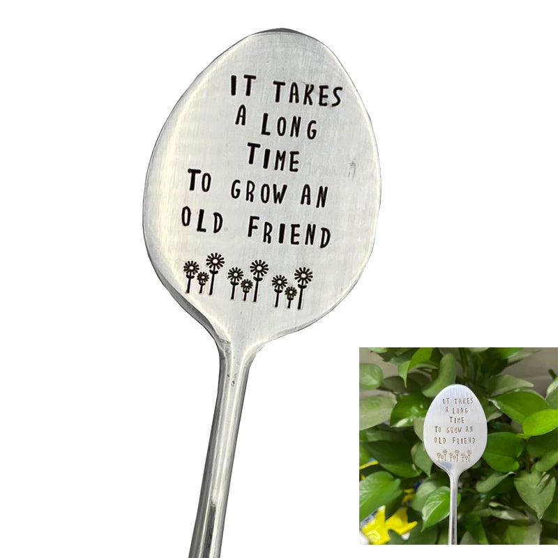 PLWalker Garden Friendship Gift for Women Gardeners, Plant Marker Stake Label Sign Tag, Gardening Gifts for Woman Plant Lovers, Metal Garden Decoration (Grow an Old Friend-B) - Image 1