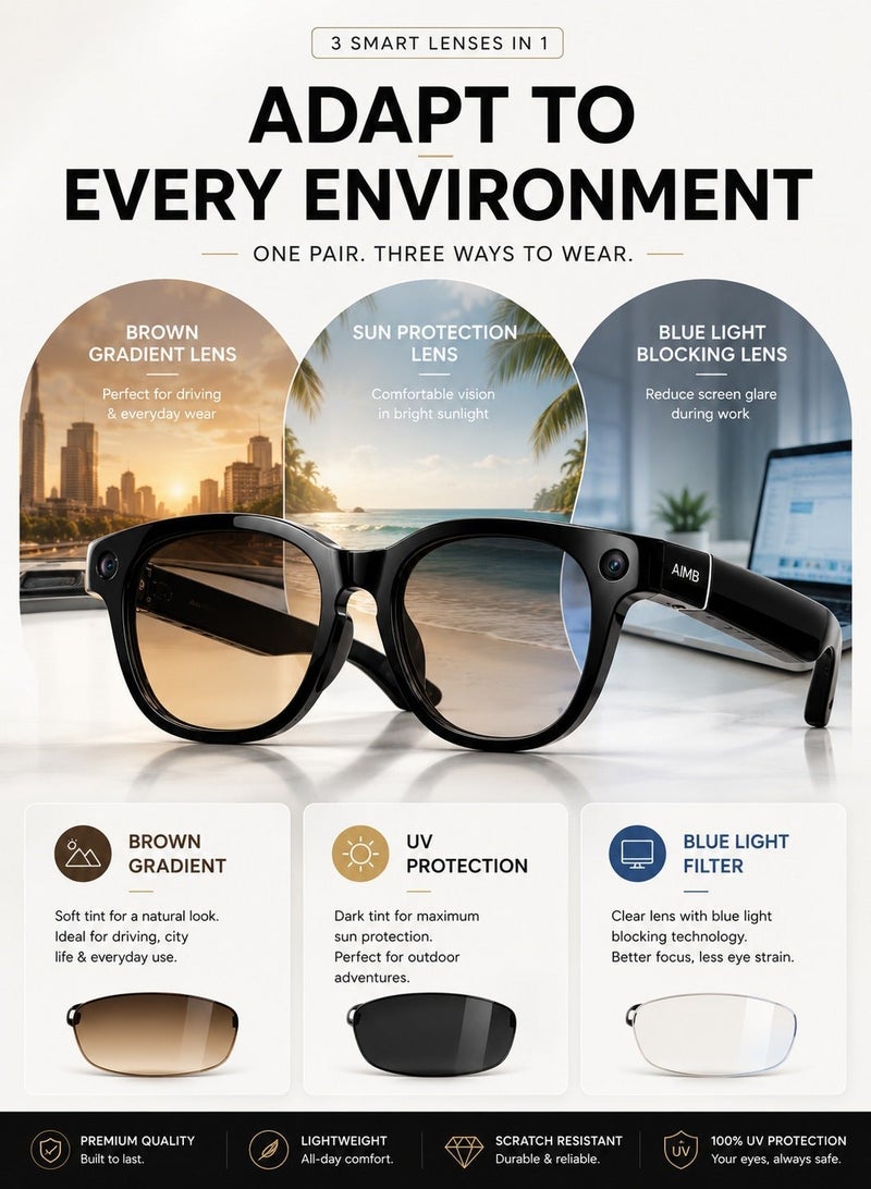 AI Wearable Smart Glasses with 135-Language Real-Time Translation, 8MP Camera, Voice Assistant, Open-Ear Audio, Auto-Tint UV Protection Lenses, Bluetooth Calling & Photo Video Capture for Travel, Business & Daily Use - Image 4