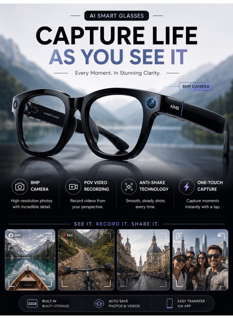 AI Wearable Smart Glasses with 135-Language Real-Time Translation, 8MP Camera, Voice Assistant, Open-Ear Audio, Auto-Tint UV Protection Lenses, Bluetooth Calling & Photo Video Capture for Travel, Business & Daily Use - Image 5