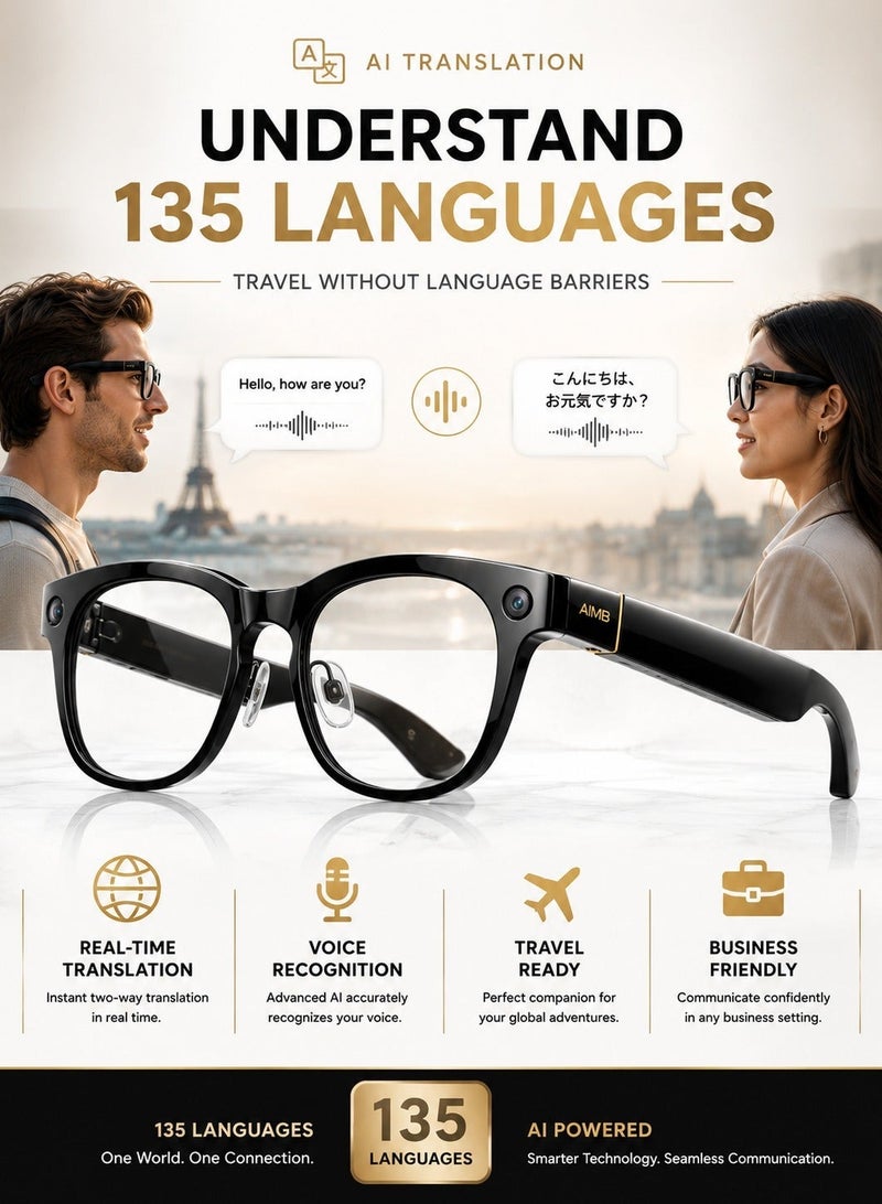 AI Wearable Smart Glasses with 135-Language Real-Time Translation, 8MP Camera, Voice Assistant, Open-Ear Audio, Auto-Tint UV Protection Lenses, Bluetooth Calling & Photo Video Capture for Travel, Business & Daily Use - Image 3