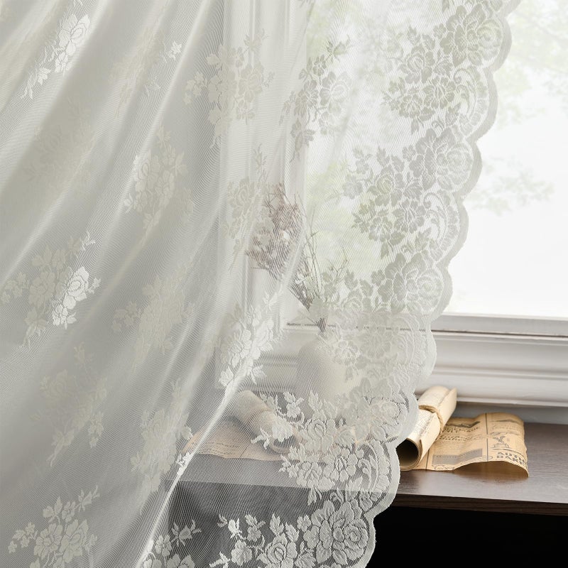 Kotile Ivory Lace Curtains 72 Inches Long 2 Panels, Country Rustic Floral Design Sheer Lace Curtains for Living Room, Rod Pocket Privacy Window Lace Curtain Panels, 42 x 72 Inch Each, Ivory - Image 1