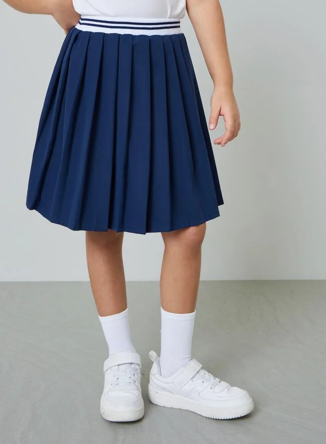 ستايلي Girls Knee Length Pleated Skirt with Striped Elastic Waistabnd