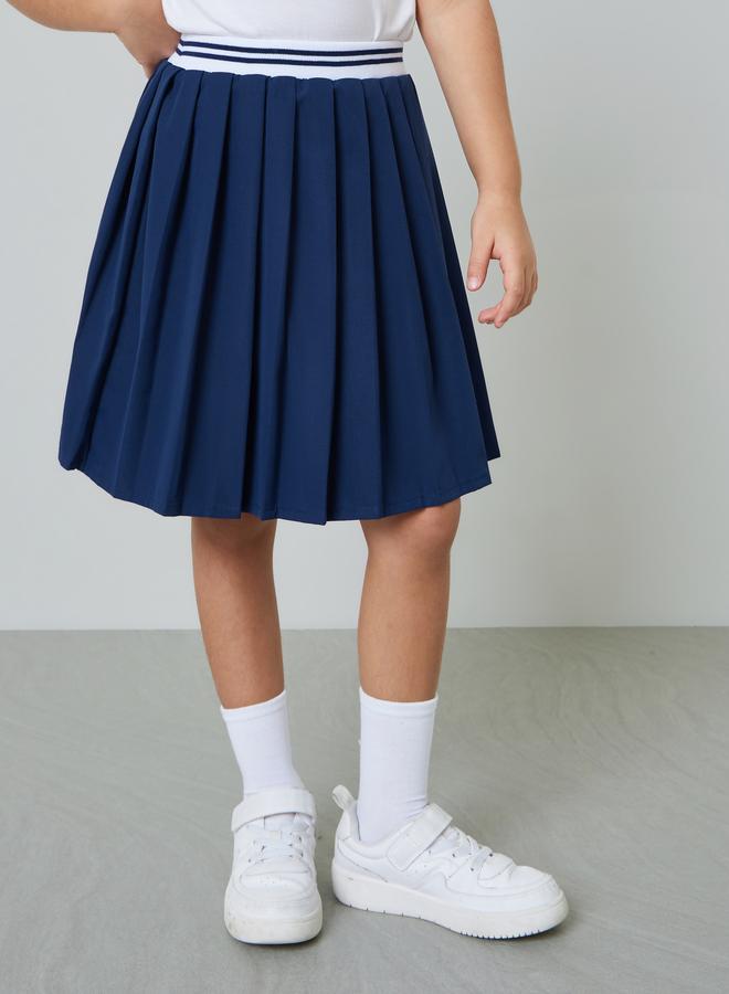Styli Girls Knee Length Pleated Skirt with Striped Elastic Waistabnd - Image 2