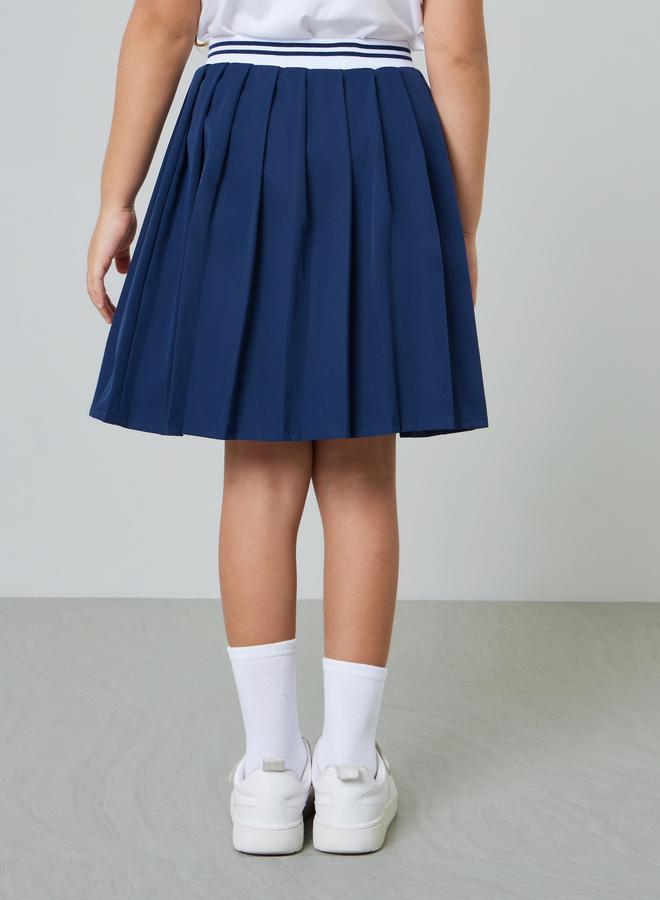 Styli Girls Knee Length Pleated Skirt with Striped Elastic Waistabnd - Image 4