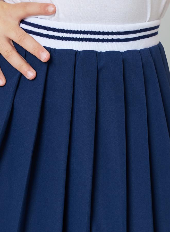 Styli Girls Knee Length Pleated Skirt with Striped Elastic Waistabnd - Image 3