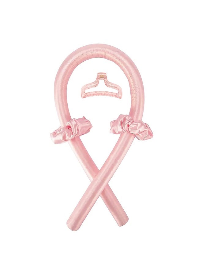 Heatless Silk Ribbon Curling Rod Headband with Hair Claw Clip, Pink - Image 1