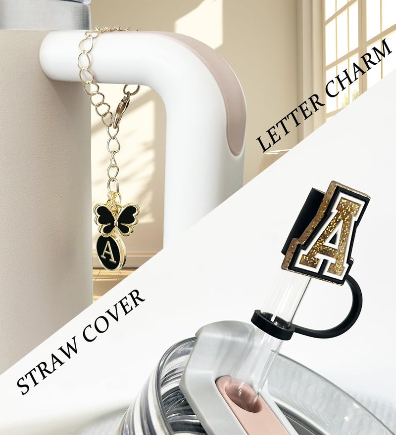 Nuozme ï¼ˆ3 +3) Nuozme Straw Cover Compatible with Stanley Tumbler Cup 3PCS Letter Straw Caps Toppers with 3 Initial Butterfly Charms Name ID For Stanley 30&40 Oz Cup - Image 4