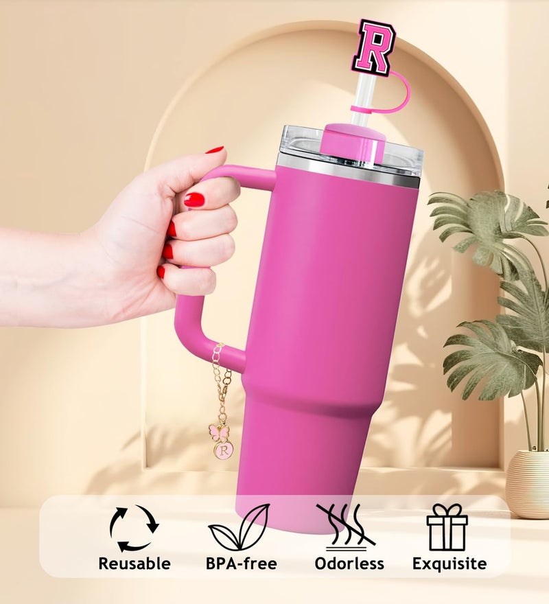 Nuozme ï¼ˆ3 +3) Nuozme Straw Cover Compatible with Stanley Tumbler Cup 3PCS Letter Straw Caps Toppers with 3 Initial Butterfly Charms Name ID For Stanley 30&40 Oz Cup - Image 5