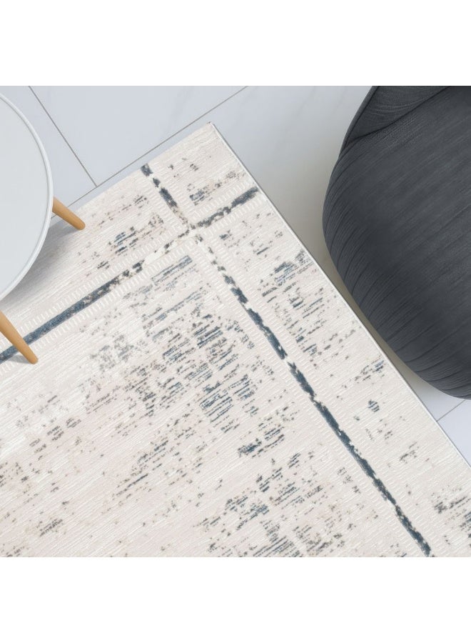 DANUBE HOME Urbana Contemporary Rug  | Washable Contemporary Rugs Style | Polypropylene + Polyester Area Rug Floor Covering | Indoor Carpet For Living Room Dining Bedroom 200X300cm-White Blue - Image 1