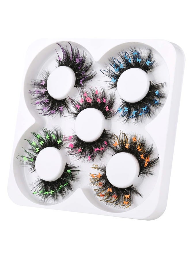 wiwoseo False Eyelashes Fluffy Wispy Faux Mink Lashes Valentines Festival Styles Dramatic 3D Effect Butterfly Colorful Decorative Fake Eyelashes for New Year Cosplay Party Stage - Image 5