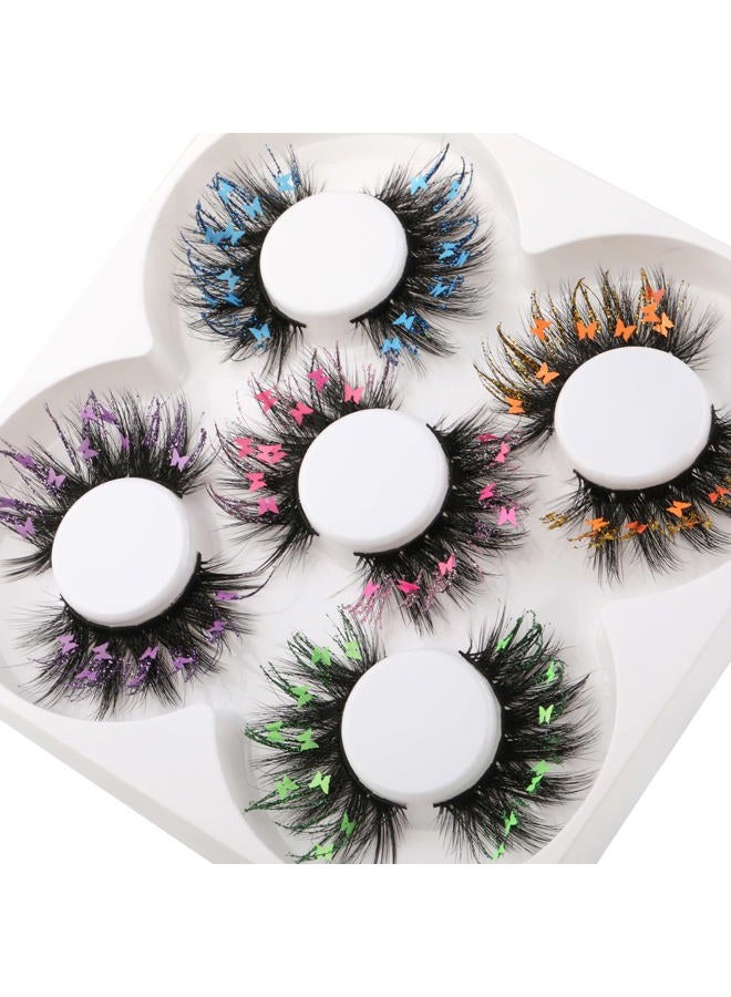 wiwoseo False Eyelashes Fluffy Wispy Faux Mink Lashes Valentines Festival Styles Dramatic 3D Effect Butterfly Colorful Decorative Fake Eyelashes for New Year Cosplay Party Stage - Image 4