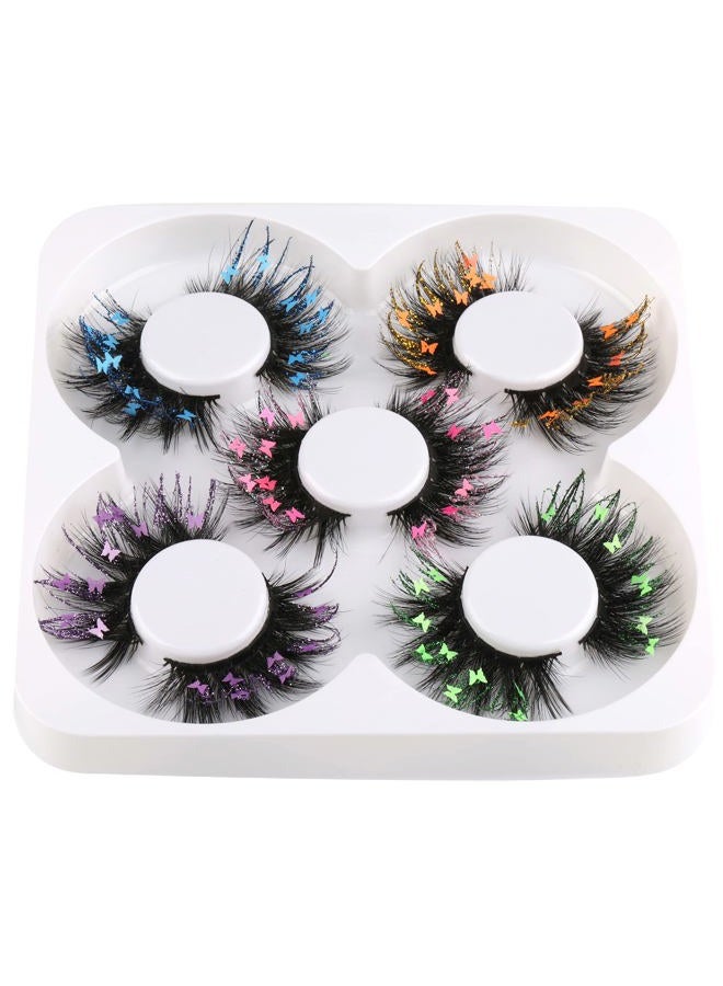 wiwoseo False Eyelashes Fluffy Wispy Faux Mink Lashes Valentines Festival Styles Dramatic 3D Effect Butterfly Colorful Decorative Fake Eyelashes for New Year Cosplay Party Stage - Image 2