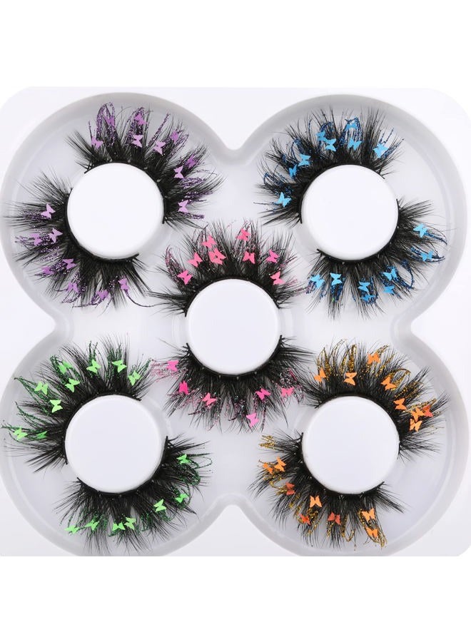 wiwoseo False Eyelashes Fluffy Wispy Faux Mink Lashes Valentines Festival Styles Dramatic 3D Effect Butterfly Colorful Decorative Fake Eyelashes for New Year Cosplay Party Stage - Image 1