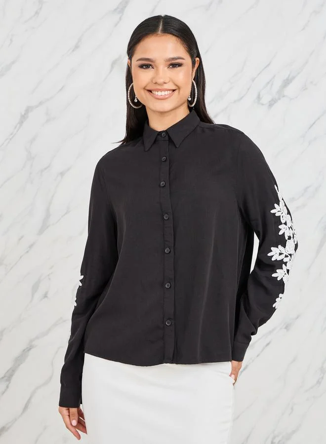 Styli Oversized Embroidered Sleeves Shirt