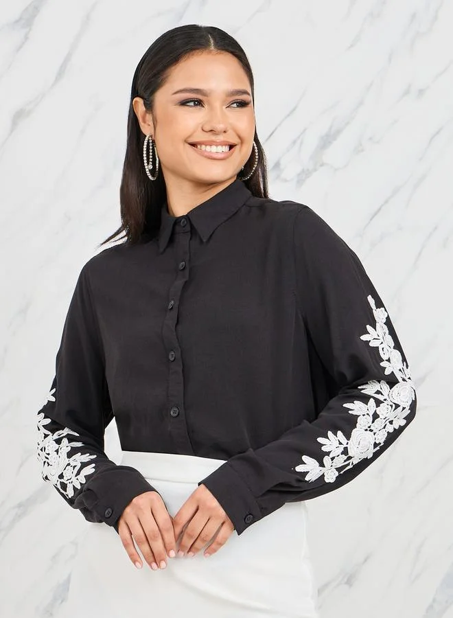 Styli Oversized Embroidered Sleeves Shirt