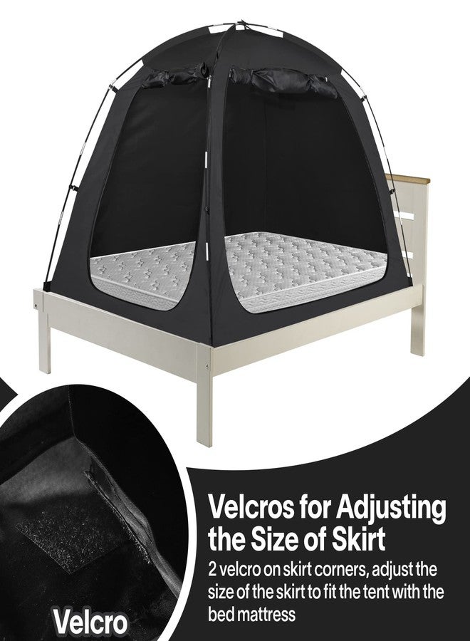 EighteenTek Bed Tent with Lights, Twin Bed Canopy Black - Portable 90% Blackout Sleeping Tent with 2 Doors Breathable Private Indoor Tent for Bedroom Decor, Easy to Assemble - Image 4