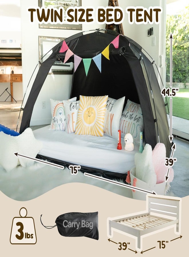 EighteenTek Bed Tent with Lights, Twin Bed Canopy Black - Portable 90% Blackout Sleeping Tent with 2 Doors Breathable Private Indoor Tent for Bedroom Decor, Easy to Assemble - Image 5