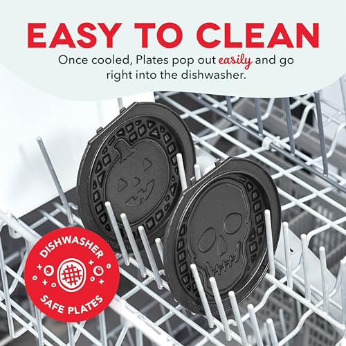 DASH Multimaker Mini System Two 4” Nonstick Removable Waffle Plates (Skull & Jack-O-Lantern) - 2Pc Plate Pack for Waffle Iron & Griddle, Compatible with Dash MultiMaker Mini System, Nonstick Surface - Image 5