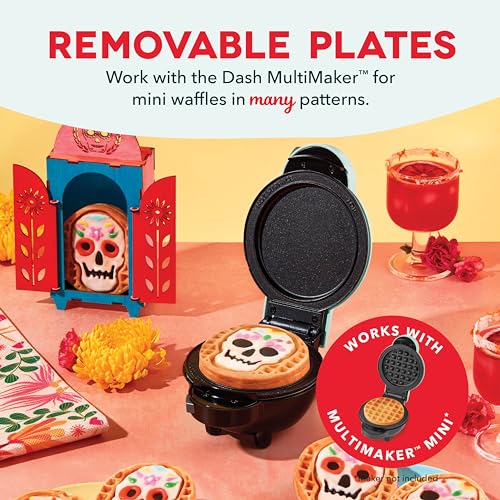 DASH Multimaker Mini System Two 4” Nonstick Removable Waffle Plates (Skull & Jack-O-Lantern) - 2Pc Plate Pack for Waffle Iron & Griddle, Compatible with Dash MultiMaker Mini System, Nonstick Surface - Image 2