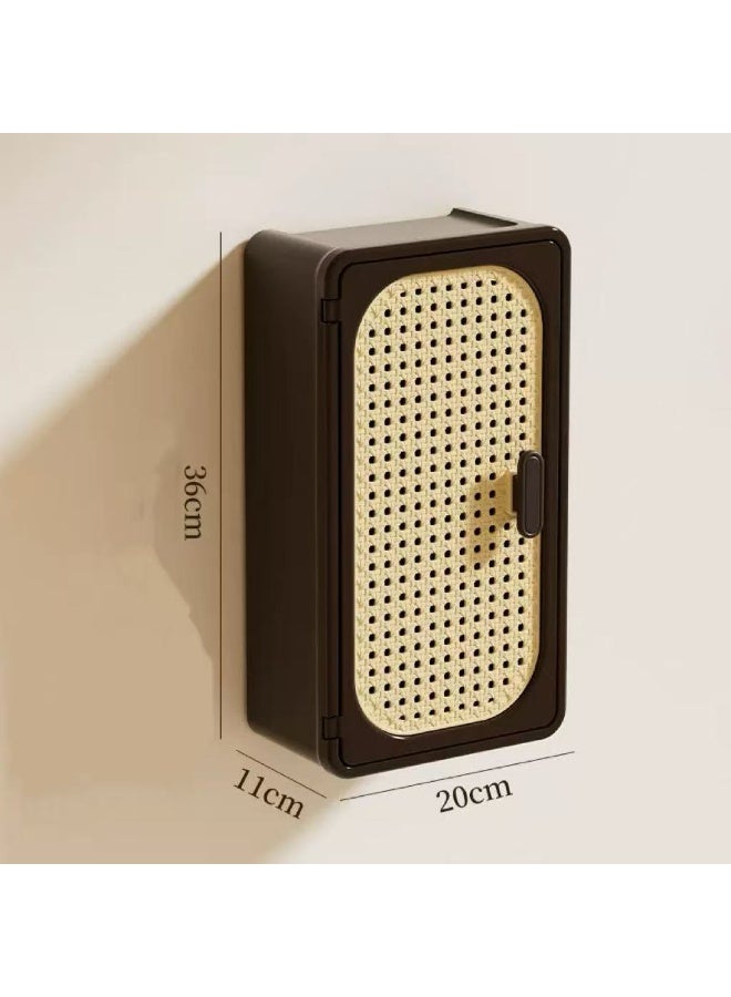 This is a small storage cabinet that can be stuck and hung on the wall. It can be used to store various items such as cosmetics, tissues, tea bags, etc. It has a small door that can be closed when not in use, which looks very beautiful. - Image 4