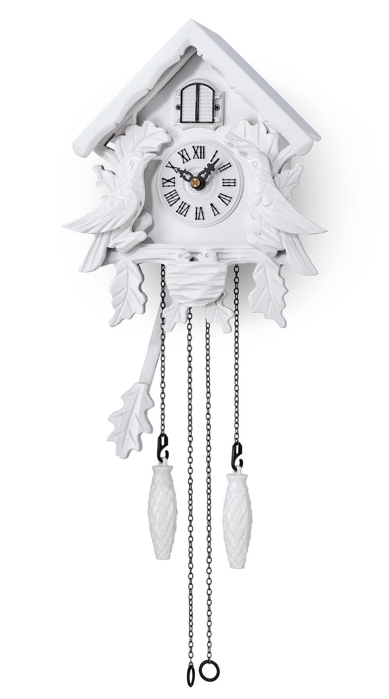 TIMEGEAR Cuckoo Clock with Night Mode, Singing Bird, Wooden Decorations and Swinging Pendulum (White) - Image 1
