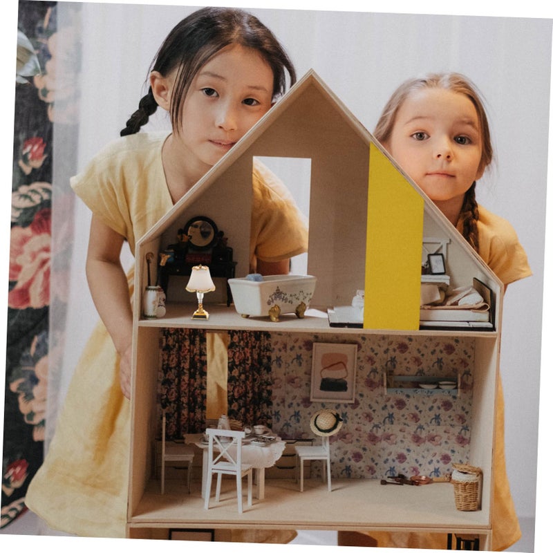Miniature LED Desk Lamp Vintage Style Nightstand Light For Dollhouse DIY Models - Image 5
