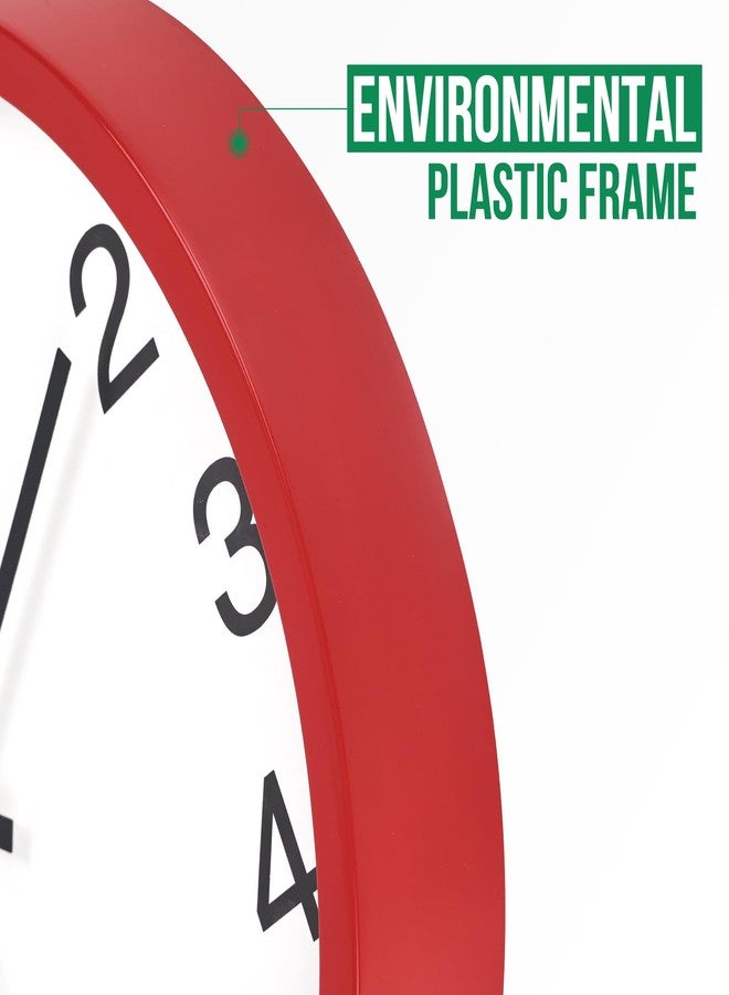 bakbrand Wall Clock Non-Ticking Silent Quartz Movement Decor Clock Modern Simple Style Round Plastic Wall Clocks for Home/Office/School/Living Room/Bedroom/Kitchen (Red, 12 Inch) - Image 4