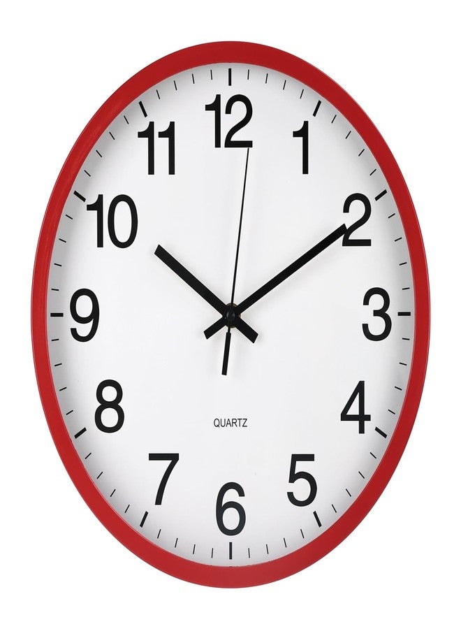 bakbrand Wall Clock Non-Ticking Silent Quartz Movement Decor Clock Modern Simple Style Round Plastic Wall Clocks for Home/Office/School/Living Room/Bedroom/Kitchen (Red, 12 Inch) - Image 1