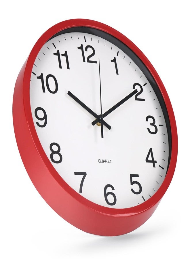 bakbrand Wall Clock Non-Ticking Silent Quartz Movement Decor Clock Modern Simple Style Round Plastic Wall Clocks for Home/Office/School/Living Room/Bedroom/Kitchen (Red, 12 Inch) - Image 2