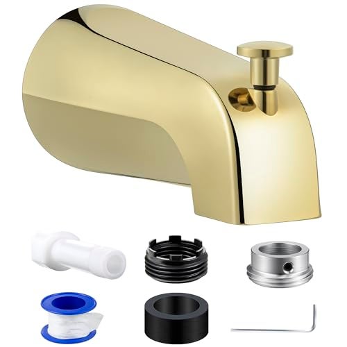 Dreyoo Tub Spout Universal Fits 12 Copper Pipe 12 IPS and 34 IPS Bathroom Bathtub Faucet with Adapters and Hex WrenchPolished BrassSimple - Image 1
