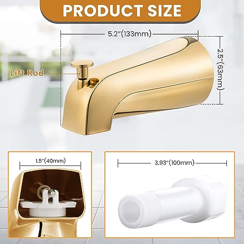 Dreyoo Tub Spout Universal Fits 12 Copper Pipe 12 IPS and 34 IPS Bathroom Bathtub Faucet with Adapters and Hex WrenchPolished BrassSimple - Image 3